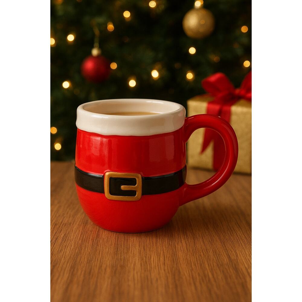 Royal Norfolk Christmas Santa Suit Ceramic Coffee Mug Red Black Belt Holiday Cup